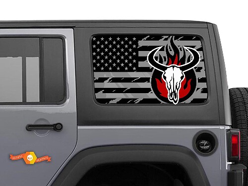 Hardtop USA Flag Schädel Zerstört Feuer Windschutzscheibenaufkleber Decal für Jeep Wrangler Rubicon JKU JLU 2007-2019 oder Tacoma 4Runner Tundra Charger Challenger