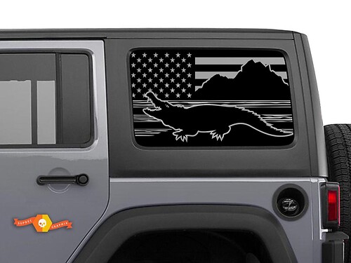 USA-Flagge Alligator Jeep Wrangler Rubicon Hardtop-Fensteraufkleber
