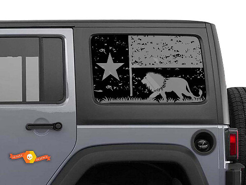 Zerstörter Texas-Flaggen-Löwe Seitenfenster-Vinylaufkleber für Jeep Wrangler 2007-2019