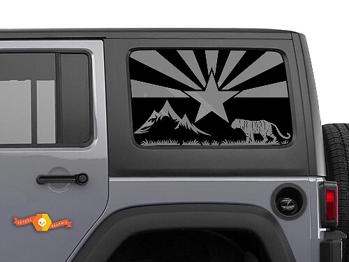 Jeep Wrangler Rubicon Hardtop Flagge Arizona Mountains Tiger Wilderness Windschutzscheiben-Aufkleber JKU JLU 2007–2019 oder Tacoma 4Runner Tundra Suba Charger Challenger – 58
