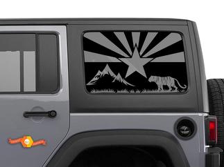 Jeep Wrangler Rubicon Hardtop Flag Arizona Mountains Tiger Wilderness Windschutzscheibenaufkleber JKU JLU 2007–2019 oder Tacoma 4Runner Tundra Subaru Charger Challenger – 58
