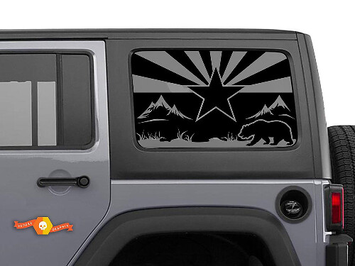 Aufkleber mit kalifornischem Bär und Stern für das Heckscheibendesign des Jeep Wrangler
