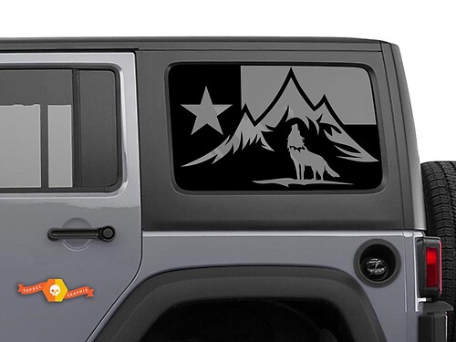 Texas Flag Forest Wolf Mountains Windschutzscheiben-Aufkleber für Jeep Wrangler Rubicon Hardtop
