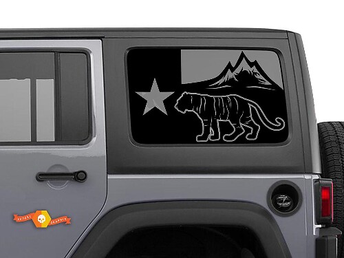 Texas-Flagge Wald-Tiger Berge Windschutzscheibenaufkleber Decal für Jeep Wrangler Rubicon Hardtop JKU JLU 2007-2019 oder Tacoma 4Runner Tundra Charger Challenger