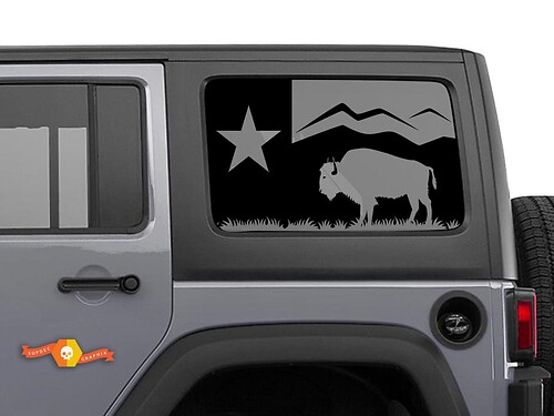 Jeep Wrangler Rubicon Hardtop Texas Flag Forest Mountains Bison Windschutzscheiben-Aufkleber JKU JLU 2007–2019 oder Tacoma 4Runner Tundra Suba Charger Challenger – 67
