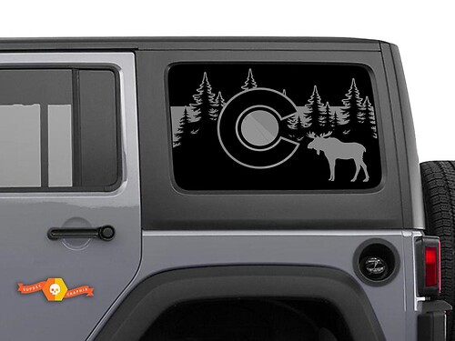 Jeep Wrangler Rubicon Hardtop Colorado Flagge Moose Forest Mountains Windschutzscheiben-Aufkleber JKU JLU 2007–2019 oder Tacoma 4Runner Tundra Suba Charger Challenger – 68
