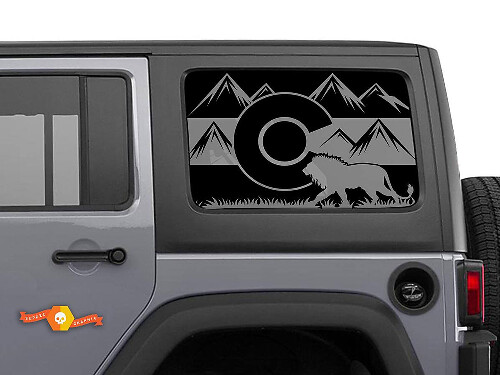 Colorado-Flagge mit Löwe, Jeep Wrangler Rubicon Hardtop-Seitenfenster-Aufkleber
