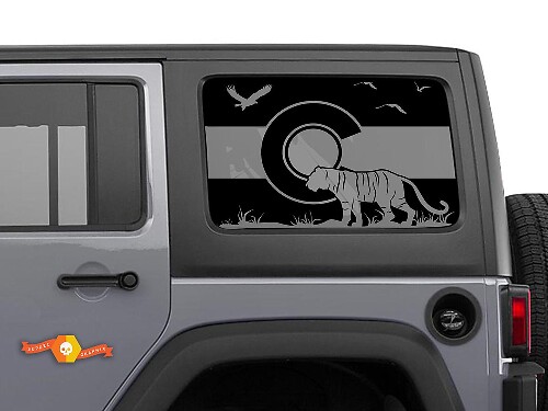 Hardtop-Flagge Colorado Tiger Mountains Windschutzscheiben-Aufkleber Dekor für Jeep Wrangler Rubicon JKU JLU 2007-2019 oder Tacoma 4Runner Tundra Charger Challenger