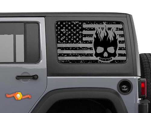 Hardtop USA Flag Schädel Flamme Windschutzscheibenaufkleber Decal Für Jeep Wrangler Rubicon JKU JLU 2007-2019 oder Tacoma 4Runner Tundra Charger Challenger