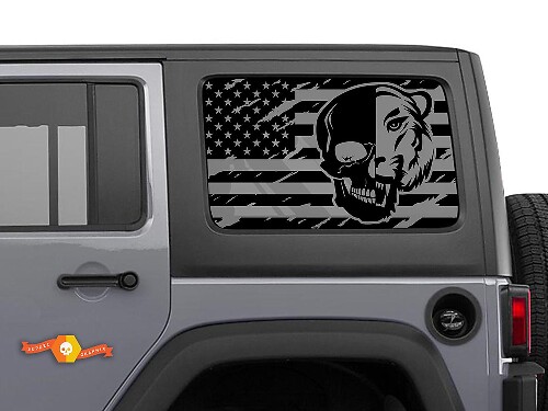 Hardtop USA Flag Skull Tiger Windschutzscheibenaufkleber für Jeep Wrangler Rubicon JKU JLU 2007-2019 oder Tacoma 4Runner Tundra Charger Challenger
