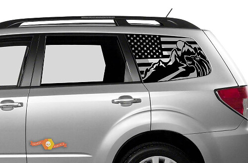 Suba Ascent Forester Hardtop USA Flagge Forest Mountains Windschutzscheiben-Aufkleber JKU JLU 2007–2019 oder Tacoma 4Runner Tundra Dodge Challenger Charger Wrangler Rubicon – 83
