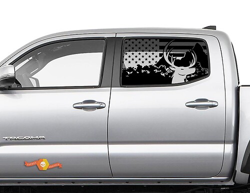 Seitenfenster-Aufkleber „Wald Elch zerstört“ mit amerikanischer Flagge für Toyota Tacoma 4Runner Tundra
