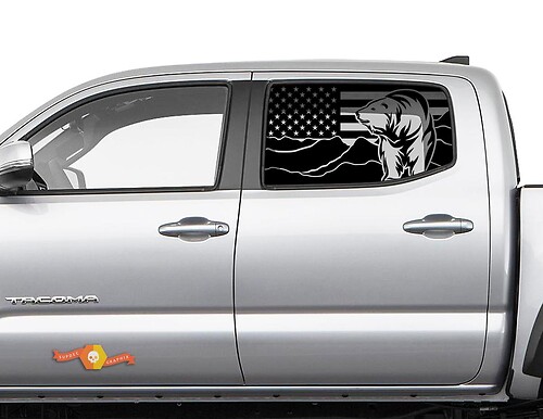 Toyota Tacoma 4Runner Tundra Seitenfenster USA Flagge Berge Bär Aufkleber Aufkleber
