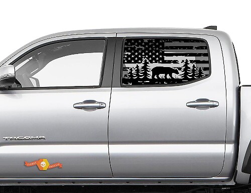 Toyota Tacoma 4Runner Tundra Hardtop USA Flagge Forest Bear Windschutzscheiben-Aufkleber JKU JLU 2007–2019 oder Dodge Challenger Charger Suba Ascent Forester Wrangler Rubicon – 113

