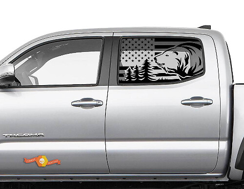 USA-Flaggen-Bären-Wald Heck Seitenscheiben Vinyl-Aufkleber Set für Toyota Tacoma
