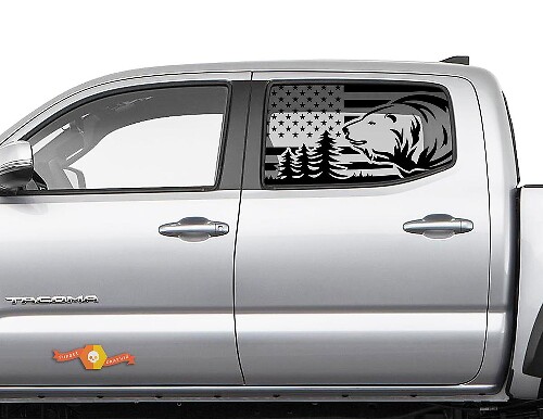 Toyota Tacoma 4Runner Tundra Hardtop USA Flagge Forest Bear Windschutzscheiben-Aufkleber JKU JLU 2007–2019 oder Dodge Challenger Charger Suba Ascent Forester Wrangler Rubicon – 115
