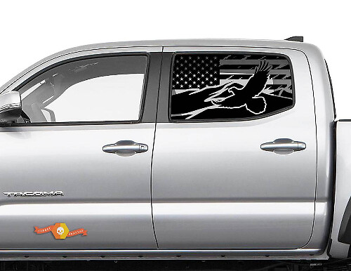 USA-Flagge Berg Adler Aufkleber-Set für hintere Seitenscheibe für Toyota Tacoma