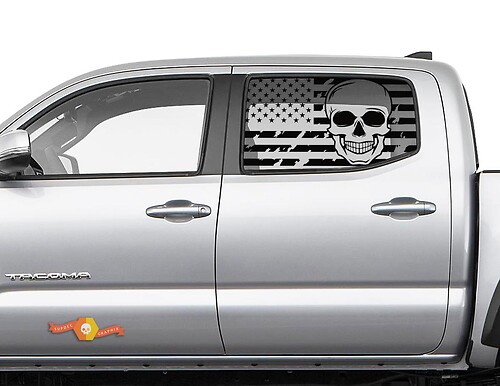 Amerikanische Flaggen-Schädel-Seitenfensteraufkleber für Toyota Tacoma 4Runner Tundra
