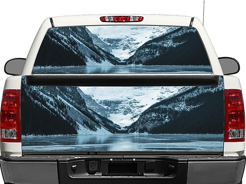 Schneebedeckte Berglandschaft Heckscheiben- oder Heckklappen-Vinylaufkleber für Pick-up Trucks und SUVs