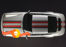 Porsche 911 zweifarbiger klassischer Motorhauben-Dach-Streifen-Aufkleber
 2
