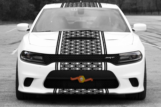 2015 und höher Dodge Charger Challenger SRT / HELLCAT Style Solid Border Stripe Honeycomb Rally Stripe Decal Kit
