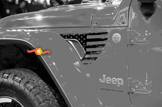Paar Jeep Gladiator Side JT Wrangler JL JLU Gravity Destroyed Flag USA Style Fender Vent Blackout Vinyl Aufkleber Aufkleber Graphics Kit für 2018-2021
