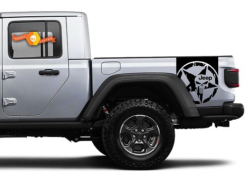 Paar Jeep Gladiator Seitentürstreifen Star Destroyed Punisher Aufkleber Aufkleber Vinyl Graphics Stripe Kit für 2020-2021 für beide Seiten
