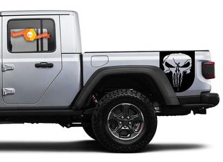 Paar Jeep Gladiator Seitentürstreifen Star Punisher Skull Decals Vinyl Graphics Stripe Kit für 2020–2021 für beide Seiten
