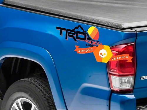 TRD Mountains Vintage Sonnenuntergangslogo Aufkleber für die Bettschiene 2 Stück für Toyota Tacoma Tundra FJ Cruiser