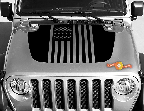 Jeep Gladiator JT Wrangler Flag USA JL JLU Vinyl-Aufkleber im Motorhaubenstil Grafik-Kit für 2018–2021
