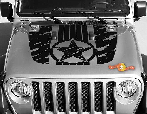 Jeep Gladiator JT Wrangler Military Star Destroyed Camouflage JL JLU Vinyl-Aufkleber im Motorhaubenstil Grafik-Kit für 2018-2021
