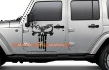 Paar PUNISHER Totenkopf Distressed Door Side Vinyl Aufkleber Aufkleber für Jeep Wrangler
 2