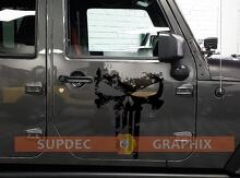 Punisher-Schädel Used-Look Tür Vinyl-Aufkleber Paar für Jeep Wrangler_3