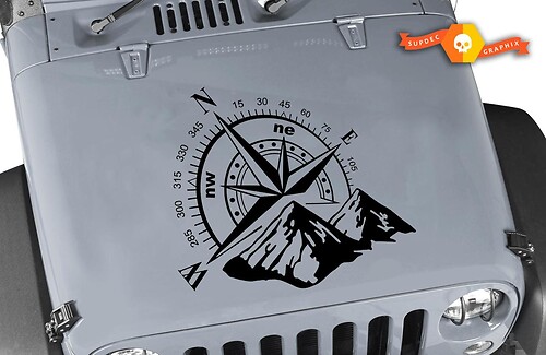 Jeep Wrangler Mountain Compass gestanzter Aufkleber Blackout Hood Vinyl alle Farben Aufkleber JK LJ TJ
