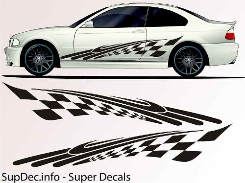 Racing-Style-Flaggen- & Streifen-Seiten-Vinylaufkleber