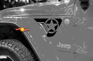Paar Jeep Wrangler Gladiator JL JLU Military Star Frontfender Vent Accent 2pc Vinyl Decal Graphic Kit für 2018-2021 für beide Seiten

