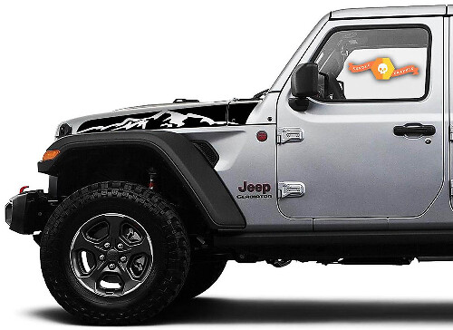 Jeep Wrangler Gladiator JT JL JLU Rubicon Saucy Hood Mountains Vinyl-Aufkleber Grafik-Set für 2018–2021 für beide Seiten
