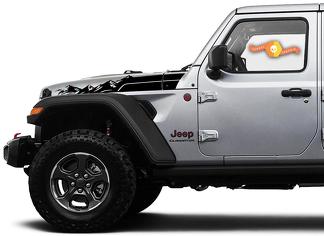 Jeep Wrangler Gladiator JT JL JLU Rubicon Saucy Hood Niveous Mountains Vinyl-Aufkleber-Grafik-Kit für 2018–2021 für beide Seiten
