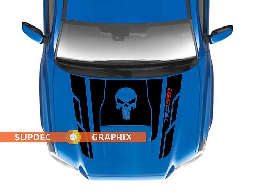 Punisher-Schädel TRD 4x4 Motorhauben-Vinylaufkleber für Toyota Tacoma 2016-2020
