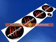 4-Rad-Nabenkappen Raptor SVT Rote Kratzspuren, gewölbtes Emblem, Kunstharz-Aufkleber
 2