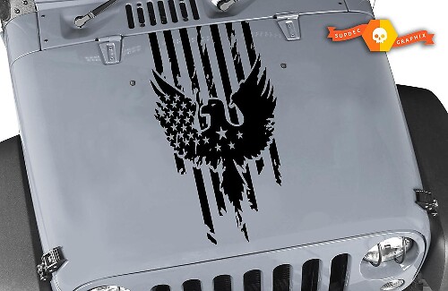 Abgenutzter amerikanischer Flaggenadler Motorhauben Vinyl-Aufkleber für Jeep Wrangler