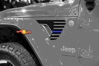 Paar Jeep Wrangler 2018 JLU Jeep Fender USA Flag Blue Line Vinyl Aufkleber Grafik für 2018–2021
