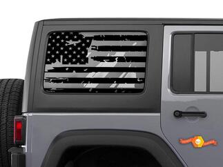 Jeep Wrangler JK & JL Vinyl-Aufkleber 2007–2019, Fenster-Hardtop-Set, zerfetzt, amerikanische Flagge
