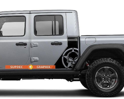 Jeep Gladiator Side Flag Skull Star Vinyl Aufkleber Factory Style Body Vinyl Graphic Stripes Kit 2018-2021

