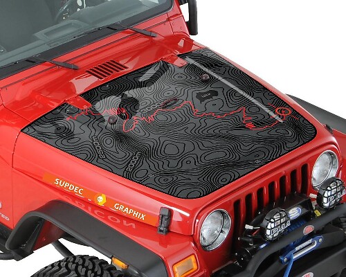 Topografische Karte Abenteuer Route Motorhauben Vinyl Aufkleber für Jeep Wrangler