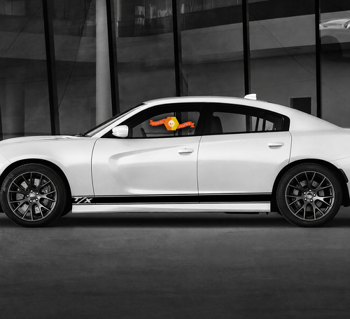 Daytona GT R/T Style T/X Twin Line Stripe Pair — Vinylaufkleber (Seite, Schweller) für Dodge Charger 2011-2020
