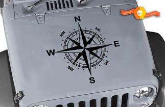 Jeep WRANGLER Rubicon nautischer Kompass Motorhaube Vinyl-Aufkleber Vinyl-Grafik-Vinyl-Aufkleber
