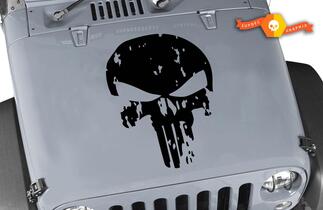Motorhaubenaufkleber für Jeep Wrangler Distressed Punisher Skull Vinyl Blackout Aufkleber
