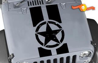 Distressed Oscar Mike Military Star Jeep Black Out Motorhaube Vinyl-Aufkleber-Set
