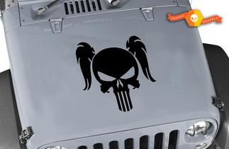 Jeep Wrangler Zopf Punisher Totenkopf Vinyl Blackout Hood Aufkleber Weiblicher Pferdeschwanz Punisher Totenkopf Vinyl Aufkleber
